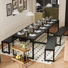 3-Piece Dining Table Set For 4,  Kitchen Table Set With 2 Benches, Dining Room Table Set With Adjustable Foot Pads,Black,Room Deocr, Christmas Gift - 黑色 - 查看 10