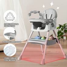 Piorlado Adjustable Height Children's High Chair  Portable Foldable Baby High Chair With Large Antislip Pad & Toy Rack Easy To Clean Feeding For Babies Infants Toddlers - Grey - View 6