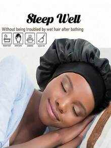 2 Pieces/1 Piece Of Silk Nightcap, Satin Hair Cap, Women's Wide Brimmed High Elastic Cap, Silk Nightcap, High-End Satin Hair Care Cap Hair Sleep Cap - Multicolor - View 3