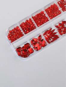 12 Rejillas Cristales de Rhinestones 3D de fondo plano, Kit de Cristales de Vidrio AB DIY para Joyería, Ropa, Decoración de Uñas, Encantos de Uñas, Gemas de Uñas, Suministros de Uñas, Accesorios de Arte de Uñas Estilo Y2K para Mujeres, Adecuado para Productos de Maquillaje y Peinado, Juegos de Uñas - Accesorios de Arte de Uñas - Decoraciones de Uñas Navideñas - Rojo - Ver 4