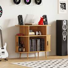 Mid Century Modern Record Player Stand With Storage - Vinyl Record Storage Cabinet & Media Console Holds 300+ Records, Turntable Stand For Bedroom Living Room - 小自然 - 查看 4