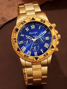 Bộ 2 món đồng hồ nam cao cấp, nhẹ, bao gồm đồng hồ mặt xanh cổ điển, vòng tay bện và dây chuyền dài đính hạt. Thời trang đa năng, lý tưởng cho công việc, đi làm, các buổi họp mặt Giáng sinh, các sự kiện năm mới, lễ tốt nghiệp, v.v. Có sẵn màu bạc và vàng. - Vàng - Xem 2