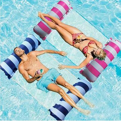 1pc Inflatable Floating Mat, Swimming Pool Lounge Chair, Inflatable Floating Bed, Foldable Striped Swimming Floating Mat, Swimming Pool Party, Outdoor Travel Beach Supplies, Holiday Essential