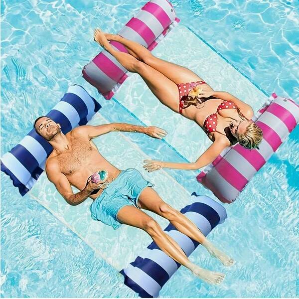 1 pezzo Materassino galleggiante gonfiabile, sedia a sdraio per piscina, letto galleggiante gonfiabile, materassino galleggiante da piscina pieghevole a righe, accessori per feste in piscina, forniture da viaggio all'aperto per la spiaggia, essenziali per le vacanze, galleggiante per piscina, accessori per la spiaggia, galleggiante per piscina