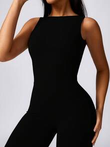 MASKERT Women's Yoga Jumpsuit Exercise Sleeveless Sports Jumpsuit Quick-Drying High-Stretch Jumpsuit - 黑色 - 查看 5