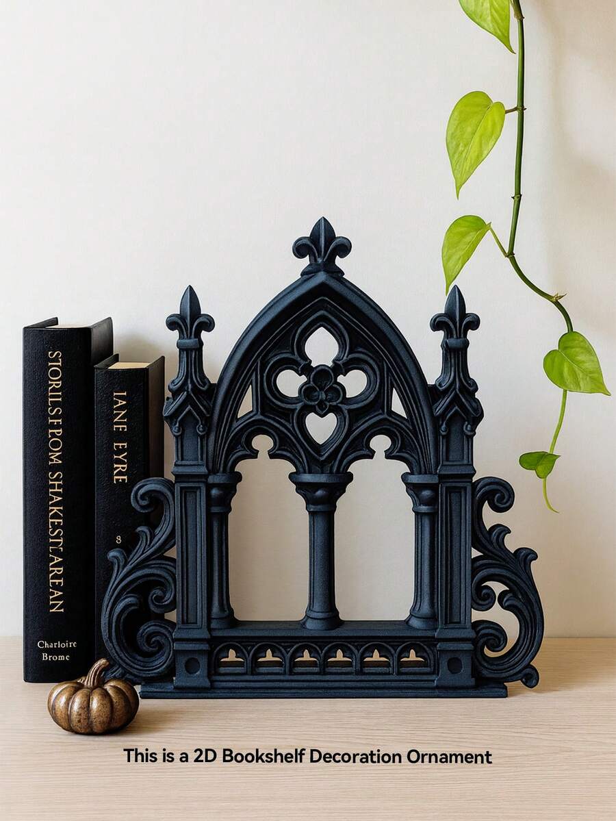 1 cái chặn sách hình cửa sổ nhà thờ 2D màu đen, giá sách giả cửa sổ kiểu vòm Gothic, chặn sách kiểu nhà thờ tinh xảo, trang trí nhà kiểu Gothic thời Trung cổ, sắp xếp sách trong thư viện văn phòng, trang trí giá sách phong cách Dark Academia, chặn sách hình cửa sổ nhà thờ, giá đựng sách thời trang dành cho người yêu sách, giá sách nhà thờ Gothic thủ công.