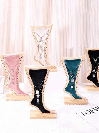 حامل عرض قلادة على شكل قدم من الخيزران والخشب، رف تعليق مجوهرات إبداعي