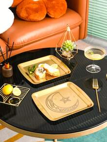 1pc New 304 Stainless Steel Korean Style Rectangular Plate, Gold Color Tray, Craft Dish, Suitable For Outdoor, Gift, Party, Garden