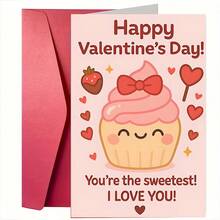 1张“你最甜蜜！我爱你！”独特情人节贺卡，粉色蛋糕设计，送给爱人的最佳礼物，高品质贺卡，带信封（12x17厘米）/（4.72x6.7英寸） - 彩色 - 查看 13