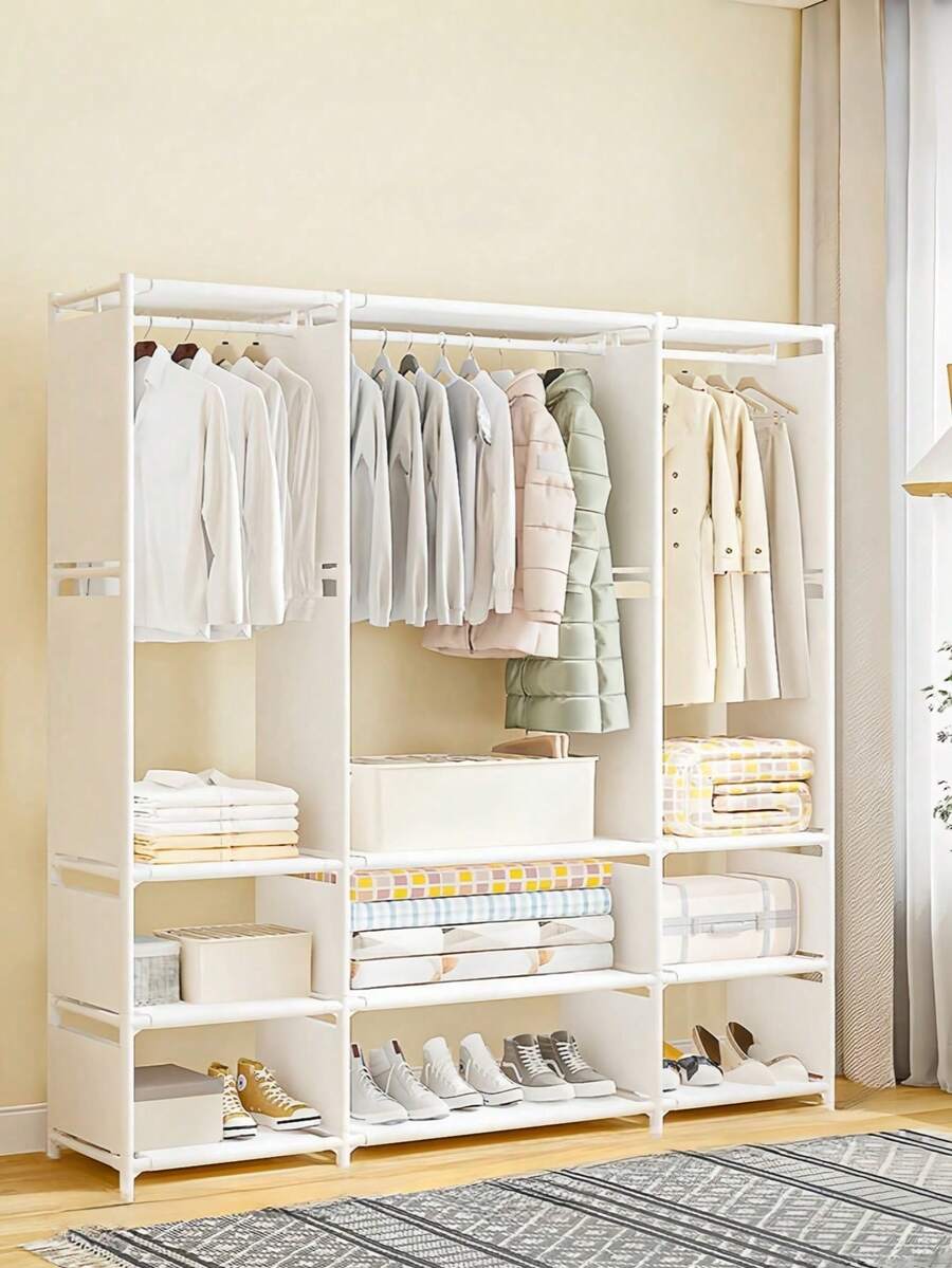 1pc Portable Wardrobe, Multi-Functional Fashion Closet, Dustproof, Freestanding Display Rack, Floor-Standing Assembly Storage Shelf, Storage Cabinet, Suitable For Bedroom & Living Room, Holiday Gift, Christmas Gift, Children's Gift - Multicolor - View 1