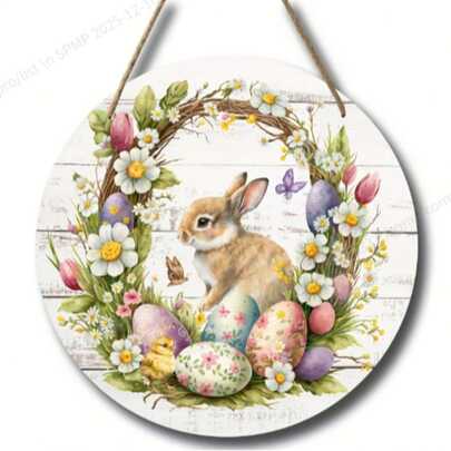 1 szt., tabliczka wielkanocna, okrągła drewniana tabliczka, tabliczka z zajączkiem wielkanocnym, tabliczka z jajkiem wielkanocnym, tabliczka z wieńcem, środek wieńca, prezent wielkanocny, dekoracja wielkanocna, dekoracja drzwi, dekoracja ścienna, wystrój domu, wystrój pokoju, wystrój wiejski, wystrój wiejski, wystrój sypialni