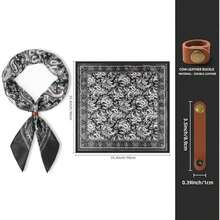 Pañuelo de trapo salvaje de 35 pulgadas para hombres, pañuelo grande de seda con tacto occidental para mujer - Negro (Camiseta negra) - Ver 3