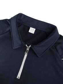 Kolrap Men's 2 Pieces Sports Set, Quarter Zip Collar Sweatshirt Paired With Drawstring Wide Leg Pants, Contrast Color Piping Raglan Sleeves, Casual Loose Fit, Suitable For Daily Wear - Navy Blue - View 5