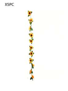 3pcs/5pcs Realistic Sunflower Garland, Lifelike Sunflower Vine Wreath With Green Leaves, Suitable For Room Decor, Kitchen Decor, Garden Decor, Birthday Decor, Wedding Decor, Party Decor, Dining Table Decor
