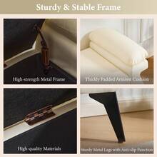 Fumahaus Modern 51'' Bed Bench With Storage Ottoman With Armrest Cushion Upholstered End Of Bench Storage Ottoman As Christmas Gifts Faux Leather Bedroom Bench Ottoman For Entryway Bedroom Decor - 米色 - 查看 8