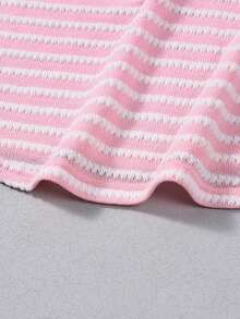 Women Striped Strapless Babydoll Tops Slim Off Shoulder Sleeveless Ruffled Hem Open Back Tie-Up Shirts  Summer Streetwear Women's Pink  White Striped Strapless Tube Top - Ribbed Fabric Front Ruched Drawstring Detail Fitted Flared Hem Sweet Casual Daily Date Wear(S-L) - Hồng - Xem 7