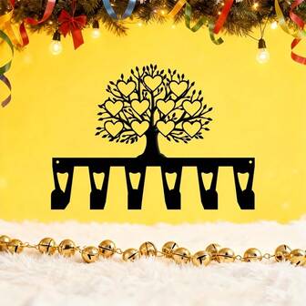 CIFbuy 1 Geometric Tree Of Life Keychain - Heavy Duty Iron Metal Wall Decoration With 6 Hooks, Minimalist Golden Tree Of Life Design