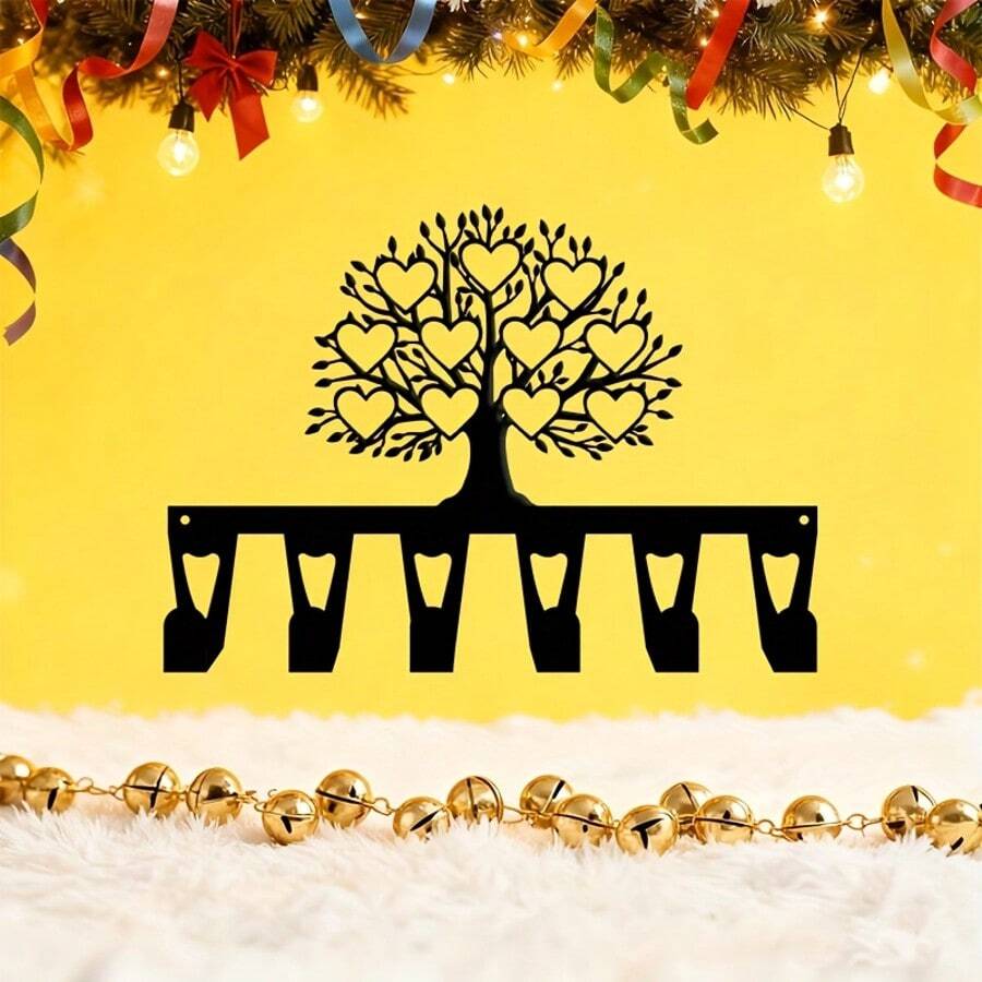 CIFbuy 1 Geometric Tree Of Life Keychain - Heavy Duty Iron Metal Wall Decoration With 6 Hooks, Minimalist Golden Tree Of Life Design,Suitable For Room Decor
