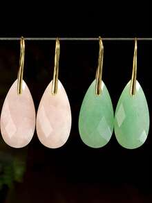 Bông tai đá tự nhiên hình giọt nước nhiều màu sắc tối giản, bông tai mặt dây chuyền pha lê mài giác thời trang. - Nhiều màu - Xem 2