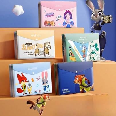 1pc Disney Cartoon A4 File Folder With Waterproof Snap, Suitable For Storing Exam Papers, Student Awards, Multipurpose Document Organizer, Random Pattern Shipped