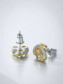 1pair Fashion Unique Silver Color Yellow Cubic Zirconia Stud Earrings For Women's Wedding Jewelry Accessories Party Daily Wear Gifts - Hoa tai - Xem 6