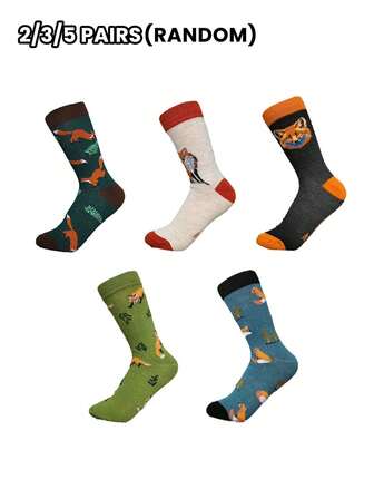 2/3/5켤레 임의의 유행하는 다재다능한 창의적인 AB 비대칭 하이탑 양말 카툰 동물, 도구 및 캐릭터 패턴 포함
