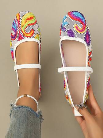 Women's Spring/Summer New Fashionable Comfortable Versatile Colorful Mary Jane Contrast Color Flat Shoes