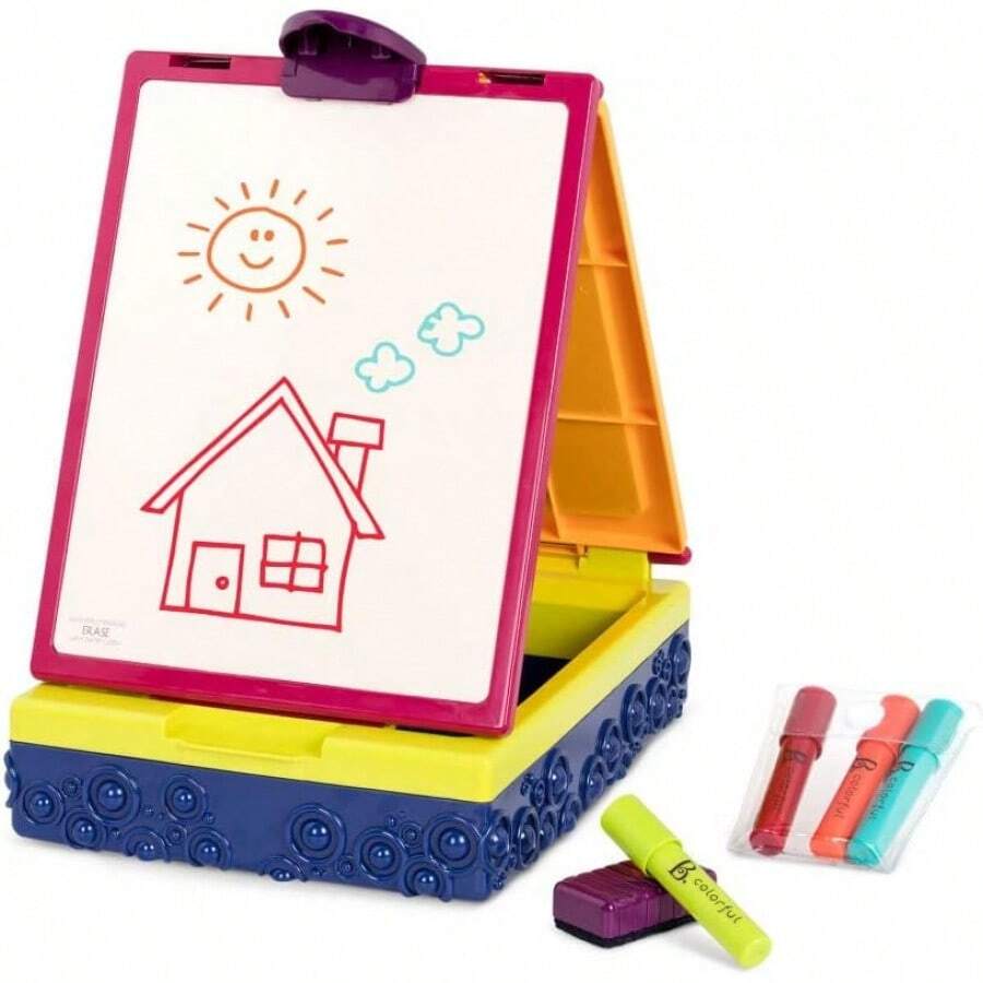 B. toys – Tablero Easel para niños – 2 Tableros de dibujo con Tiza, Marcadores, Borrador – Tablero portátil y Pizarra – Take It Easel – 2 años   – Take It Easel - Caballete con Acc - Ver 1