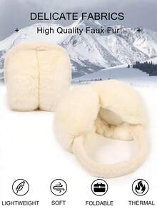 1pc Soft Plush Ear Muffs, Cute Fluffy Ear Warmers, Suitable For Cold Weather, Foldable Winter Accessory, White Ear Muffs - Multicolor - View 6