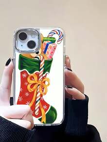 Estuche para teléfono con calcetín de oso navideño Compatible con fundas para teléfonos   17  16 Pro Max  15 Pro Max  13 y  12 Hecho de material de TPU a prueba de caídas, resistente al desgaste y cómodo de sostener Un gran regalo para familiares, amigos, seres queridos, novios, novias y para Navidad - Plateado - Ver 1