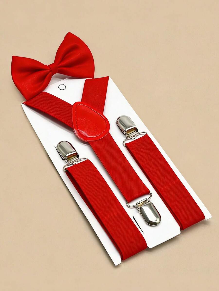 一套Y型背带和领结，男女童均适用，儿童背带裤和领结的理想组合 - 均碼 - 查看 1