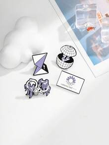 1pc Purple Flame Handcuff, Lightning Earth 404 ERROR Nothing Found LOADING 50% Geometric Pattern Brooch Pin - Multicolor - View 5