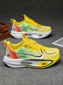 男女通用超轻专业马拉松跑鞋，内置碳板和缓震科技，透气低帮设计，荧光鞋面，缓震耐磨外底，适合四季训练、健身房、田径场和日常运动，简约风格 - 黃彩 - 查看 8