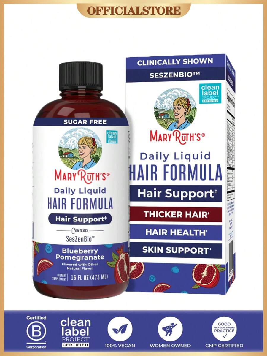 Daily Liquid Hair Formula | Hair & Scalp Nutrition Supplement | With SesZenBio™, Biotin & Vitamin C | Blueberry Pomegranate Flavor | 16 Fl Oz - 1 Bottle - 查看 1