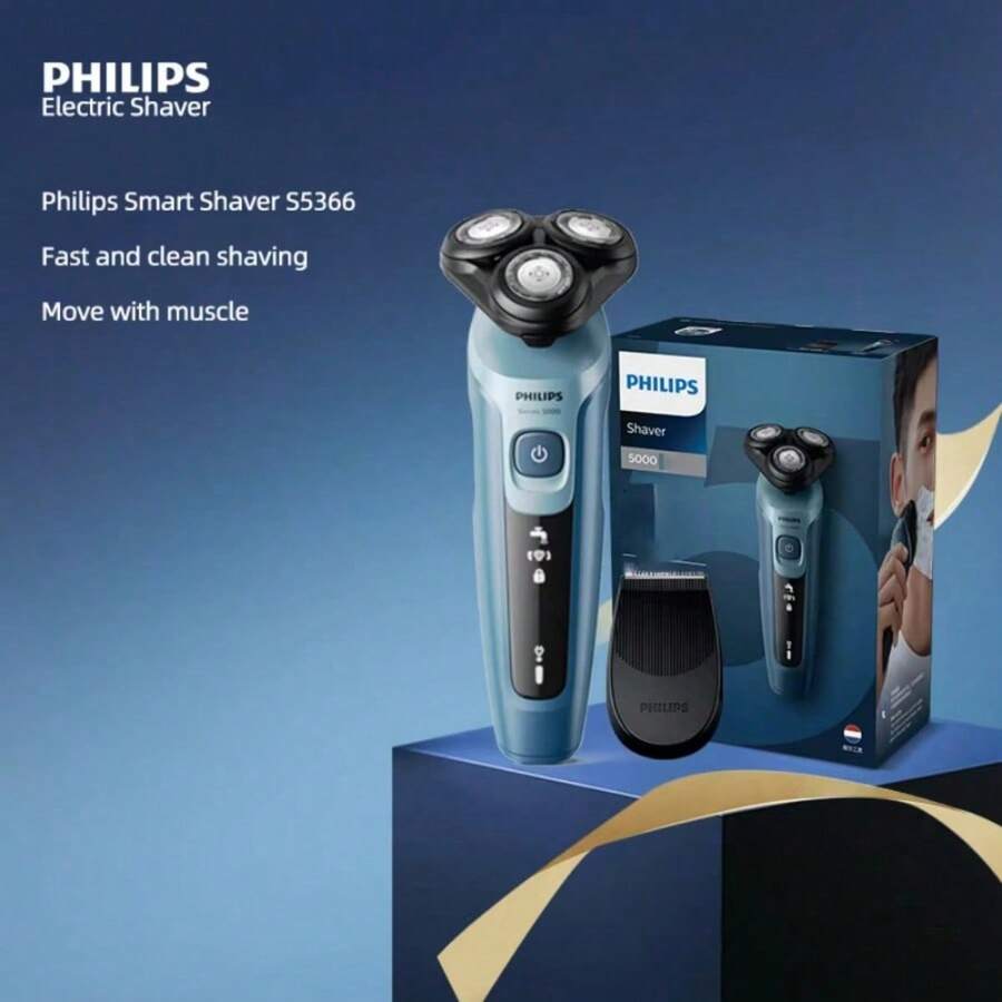 PHILIPS 飞利浦 S5366 电动剃须刀带鬓角清洁功能，全身清洗，原装正品，礼品必备 - 藍色 - 查看 1