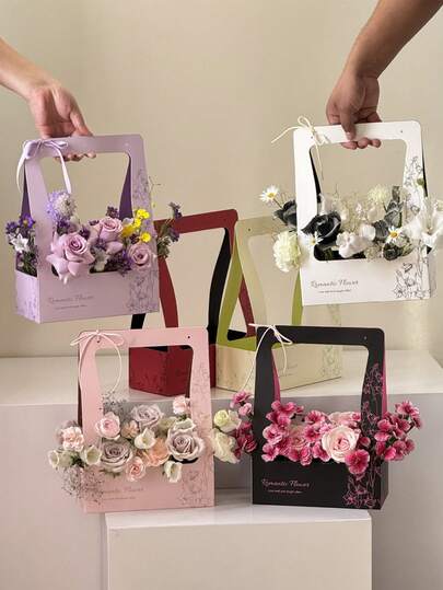 Set de 5 cajas portadoras de flores, cajas de embalaje floral, bolsa de transporte de flores frescas, material de embalaje floral, adecuado para bodas, Día de San Valentín, Día de la Madre, regalos de cumpleaños