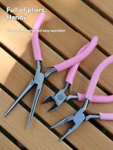 高品质碳钢珠钳，圆口锯齿边 - 粉色，非常适合DIY珠饰和手工制作（款式随机发货）