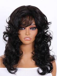 18 Inch Long Curly Wave Wig Women's With Bang Synthetic Wig 150% High Density Heat Resistant Fiber Breathable Rose Net Cap Versatile For Daily Wear Costume Party Or All Seasons Use Available Black Light Brown Or Dark Brown - Multicolor - View 13