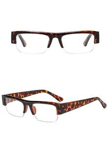 1pc Rectangular Half-Frame Fashion Eyeglasses, Transparent Eyeglass Frame, Thick Frame Glasses, Retro Versatile Casual Women Glasses, Transparent Eyewear, Suitable For Daily Wear, Street Style, Vacation Travel, Autumn/Winter Matching. - Leopard - View 7