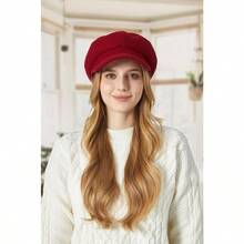 Women's Beret Newsboy Cap French Wool Eight-Point Hat Classic Autumn Spring Winter - 紅色 - 查看 3