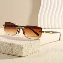 一副男士时尚黑色小框无框眼镜，采用优雅的Y2K风格，适合海滩、驾驶、旅行和夏季佩戴。 - 彩色 - 查看 6