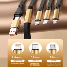 120W Multi-Function Fast Charging Cable, 3-In-1 Retractable Charging Cable - USB C/Lightning/Micro USB, 5A High-Speed Fast Charging Cable, Adjustable Data Cable, Suitable For All Devices Travel Multi-Function Charger