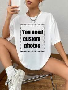 Customized Personalized Gifts, Cats - Customize A Women's T-Shirt With A Custom Printed Slogan, Add Your Own Text/Picture (Badge Pattern/Company Logo/Family Photo/Selfie Stylish,Fashion,Hipster,Casual,Minimal Chic Personalized,Customized,Custom,Unique Guy Costumes,Capsule Wardrobe,Men Basic/Street Style Ideal Gifts For Him Boyfriend,Family,Friends For Birthdays,For Vacation/ Holiday,For School/Competition,For Sports/Climbing,Chic Autumn,Urban Gala,Gym - 白色 - 查看 2