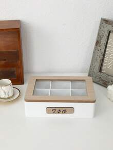 1pc White Minimalist Wooden Tea Box With 4/6/9 Compartments Glass Window, Tea Bag & Coffee Pouch Storage Box, Tea Room Organizer - Multicolor - View 7
