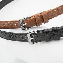 1Pcs Crocodile-Embossed Belt - Black PU Leather Strap With Silver Alloy Buckle, Minimalist Dress & Jeans Accessory, Luxury Textured Waist Belt - Màu xanh da trời - Xem 4