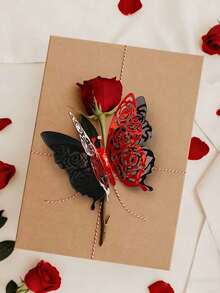 6片装3D双层蝴蝶墙贴，现代风格乙烯基PVC装饰贴纸，自粘一次性墙贴，适用于客厅、卧室、情人节、浴缸装饰