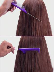 3pcs Purple Pointed Tail Comb, Purple Scalp Massage Comb, Purple Hairstyle Comb Perm Roll Bar Sharp Tail Comb Steel Needle Hairdressing Styling Comb Temperature Resistant Pick Dyeing Distribution Long Tail Comb Hair Cutting Zone Comb Hairdressing Pointed Tail Comb, Steel Needle Comb, Metal Disc Hair Comb - Multicolor - View 3