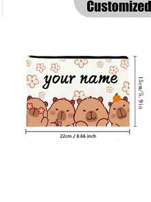 Custom Cosmetic Bag, Custom Letter Name Logo Storage Bag, Customizable Capybara Toiletry Bag With "Your Name" - Cute Cartoon Design, Can Be Customized According To Your Unique Design, Lightweight Zipper Cosmetic Bag, Coin Purse, Pencil Case, Perfect For Shopping, Dating, Vacation, Travel, Holidays, Parties Or As A Valentine'S Day Gift For Your Girlfriend