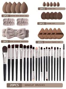45pcs Complete Makeup Brush Set, Including 20pcs Makeup Brushes (Powder Brush, Blush Brush, Highlighter Brush, Eyeshadow Brush), 1pc Makeup Sponge (6pcs Liquid Makeup Sponges, 6pcs Mini Sponges, 12pcs Finger Sponges), 6pcs Makeup Wedges, 1pc Makeup Brush Cleaning Bowl,Giveaways,Professional Makeup Brushes,Complete Makeup Set - Multicolor - View 4