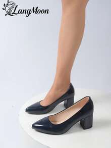 LangMoon 2026 新款闪亮亮片粗跟高跟鞋 - 舒适百搭性感设计，闪亮亮片融合欧美时尚元素，适合派对、聚会和休闲时尚装扮，优质柔软鞋垫，不勒脚，适合婚礼季和其他节日穿着。 - 深藍色-光面 - 查看 7